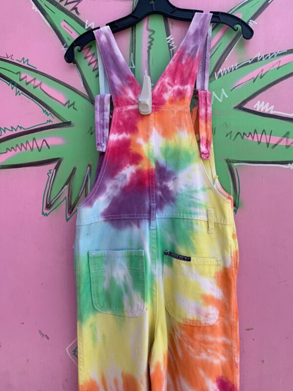 SO FUN!!! 1980S-90S FULLY RAINBOW TIE DYE BIB POCKET OVERALLS