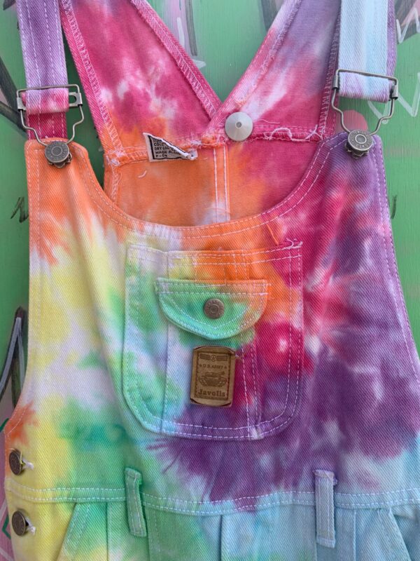 SO FUN!!! 1980S-90S FULLY RAINBOW TIE DYE BIB POCKET OVERALLS