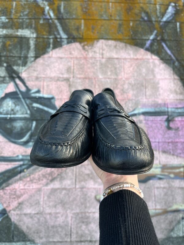 *AS IS* LEATHER PINCH PLEAT WOVEN HEAVY STITCH CRISS-CROSS TOE LOAFER SHOES MADE IN MEXICO