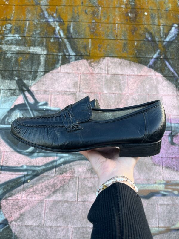 *AS IS* LEATHER PINCH PLEAT WOVEN HEAVY STITCH CRISS-CROSS TOE LOAFER SHOES MADE IN MEXICO