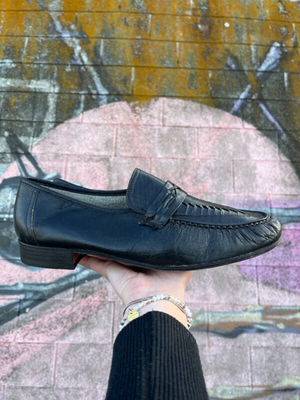 *AS IS* LEATHER PINCH PLEAT WOVEN HEAVY STITCH CRISS-CROSS TOE LOAFER SHOES MADE IN MEXICO
