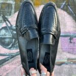 *AS IS* LEATHER PINCH PLEAT WOVEN HEAVY STITCH CRISS-CROSS TOE LOAFER SHOES MADE IN MEXICO