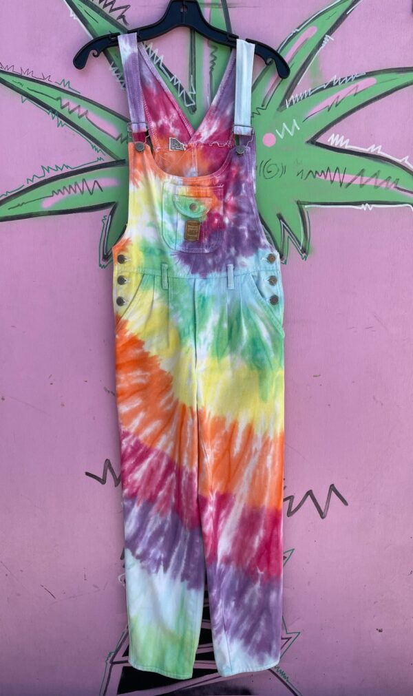 SO FUN!!! 1980S-90S FULLY RAINBOW TIE DYE BIB POCKET OVERALLS