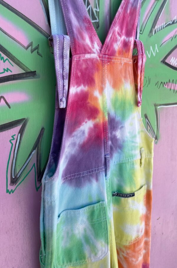 SO FUN!!! 1980S-90S FULLY RAINBOW TIE DYE BIB POCKET OVERALLS