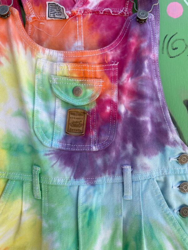 SO FUN!!! 1980S-90S FULLY RAINBOW TIE DYE BIB POCKET OVERALLS