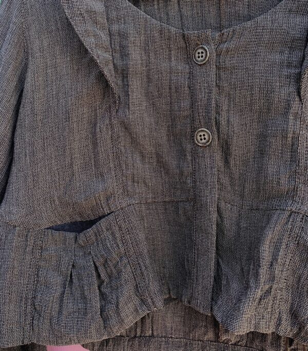 CROPPED TWEED COLLARED & BUTTONED JACKET STYLE BLOUSE