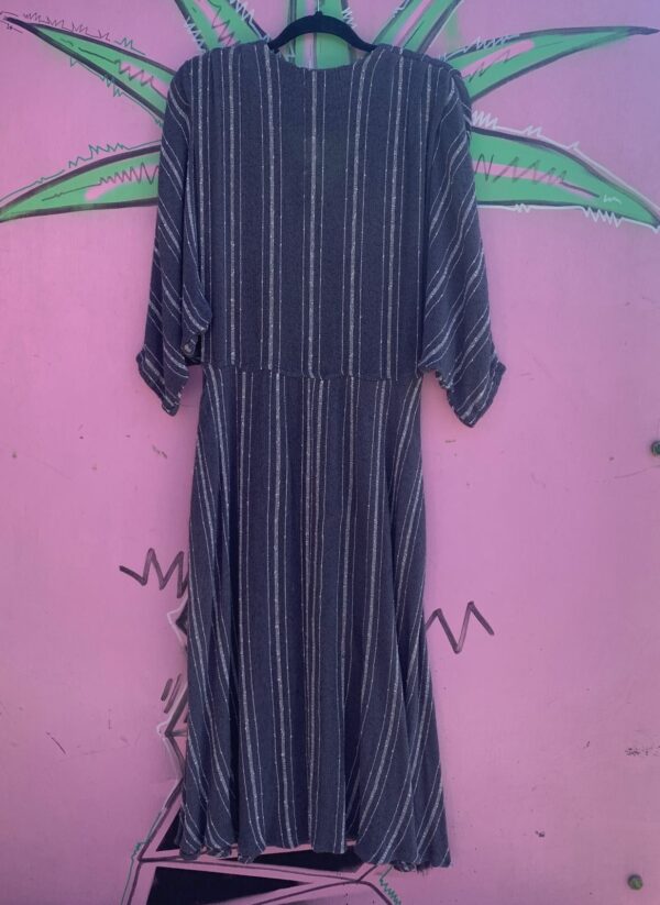 1970S MESH VERTICAL STRIPED DOLMAN SLEEVE BELTED DRESS