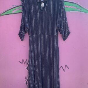 Photo detail:1970S MESH VERTICAL STRIPED DOLMAN SLEEVE BELTED DRESS