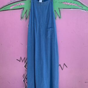 Photo detail:*AS-IS* 100% LINEN BUTTON STRAP MAXI DRESS SINGLE FRONT POCKET