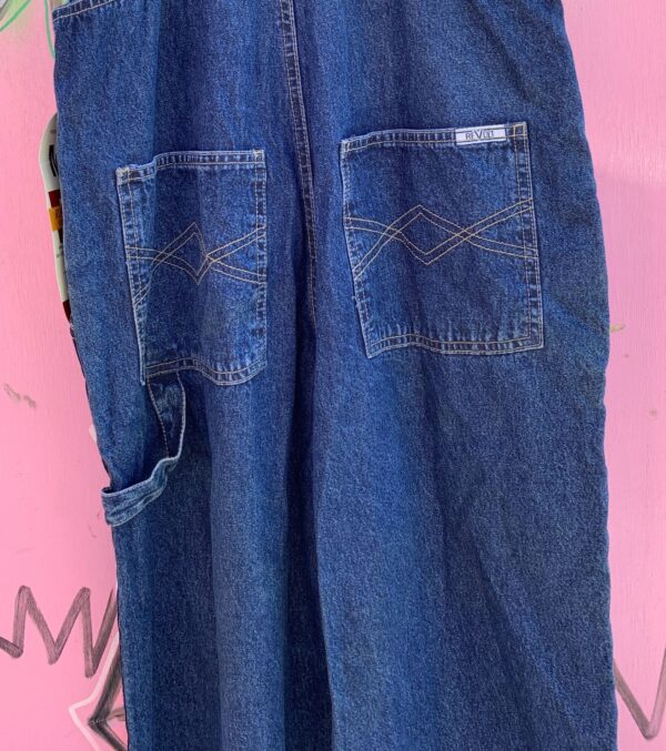 1990S DEADSTOCK DARK DENIM OVERALLS, RACING STRIPES - NWT