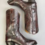 OXBLOOD LEATHER STITCH PANEL COWBOY BOOTS, EXOTIC PANEL DETAIL