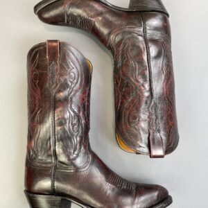 Photo detail:OXBLOOD LEATHER STITCH PANEL COWBOY BOOTS, EXOTIC PANEL DETAIL