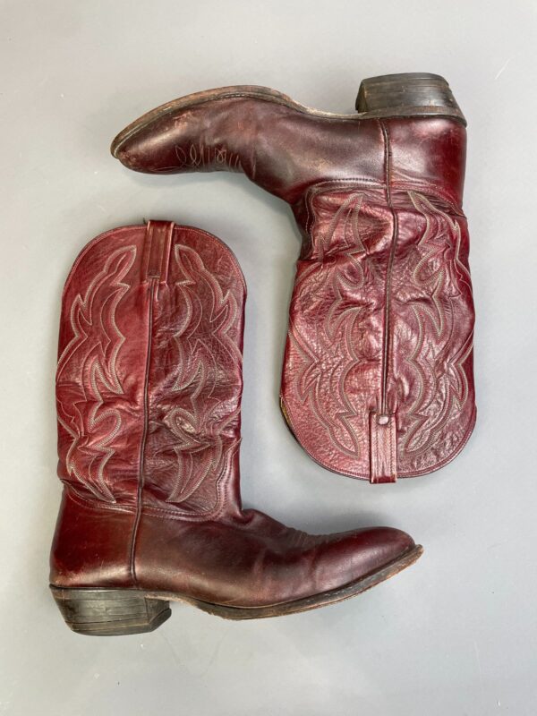 SUPER SOFT & SUPPLE OXBLOOD COWBOY BOOTS, EMBOSSED & STITCHED DESIGN