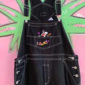 Photo detail:AS-IS LOONEY TUNES SO CUTE! 2000S EMBROIDERED TWEETY AND SYLVESTER OVERALLS W/ CONTRAST STITCH