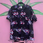 RARE! BLACK! 1970S-80S SILKY NYLON HAWAIIAN SHIRT BRIGHT PRINT!
