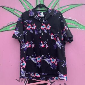 Photo detail:RARE! BLACK! 1970S-80S SILKY NYLON HAWAIIAN SHIRT BRIGHT PRINT!