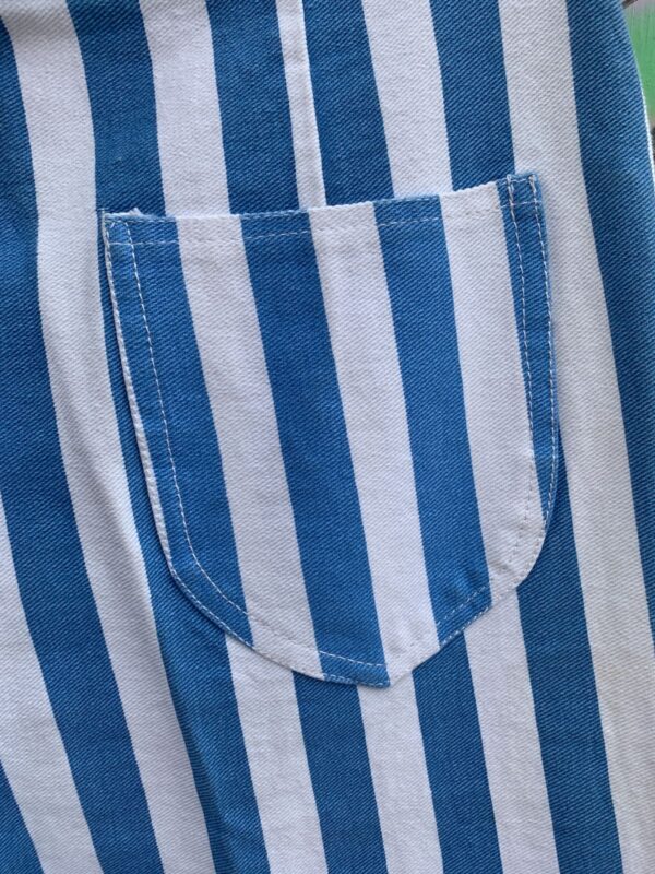 AS-IS BLUE & WHITE VERTICAL STRIPED STIR UP LEG HIGH WAISTED DENIM JEANS