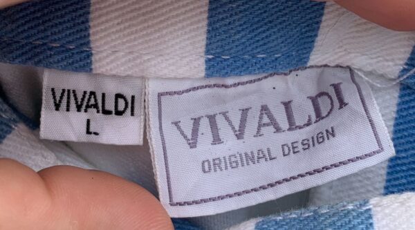 AS-IS BLUE & WHITE VERTICAL STRIPED STIR UP LEG HIGH WAISTED DENIM JEANS