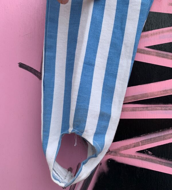 AS-IS BLUE & WHITE VERTICAL STRIPED STIR UP LEG HIGH WAISTED DENIM JEANS