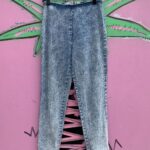 KILLER 1980S HIGH WAIST ACID WASH DENIM CIGARETTE PANTS BACK ZIPPER