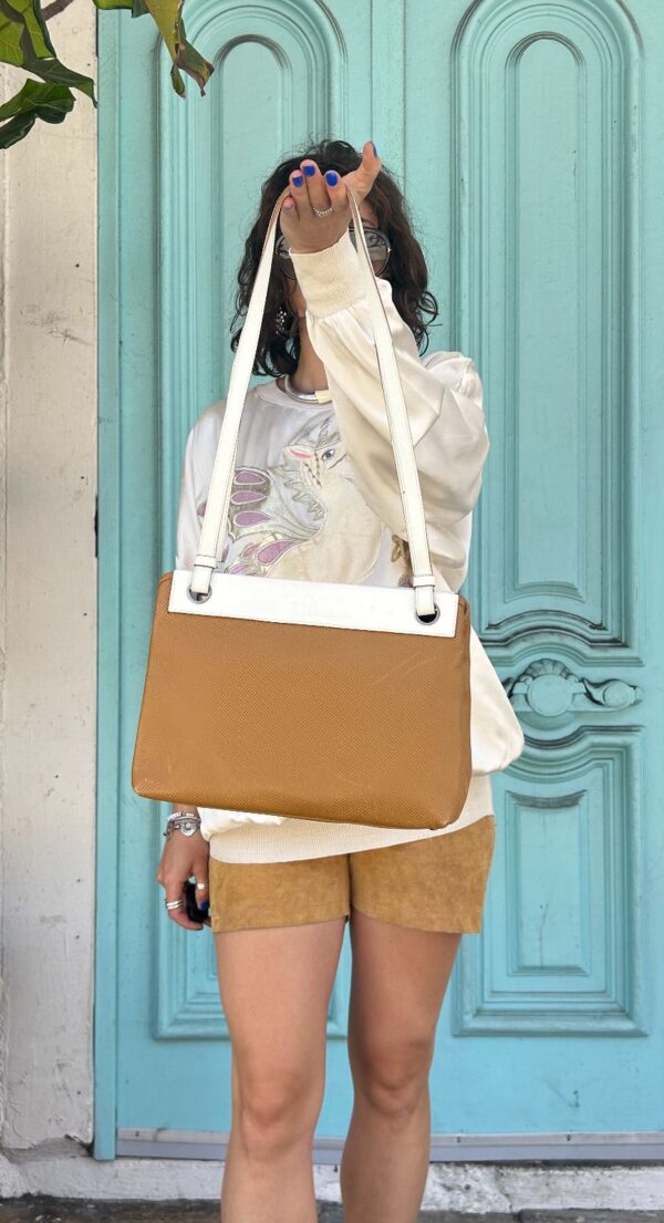 LEATHER TWO TONE SHOULDER PURSE BAG MADE IN ITALY