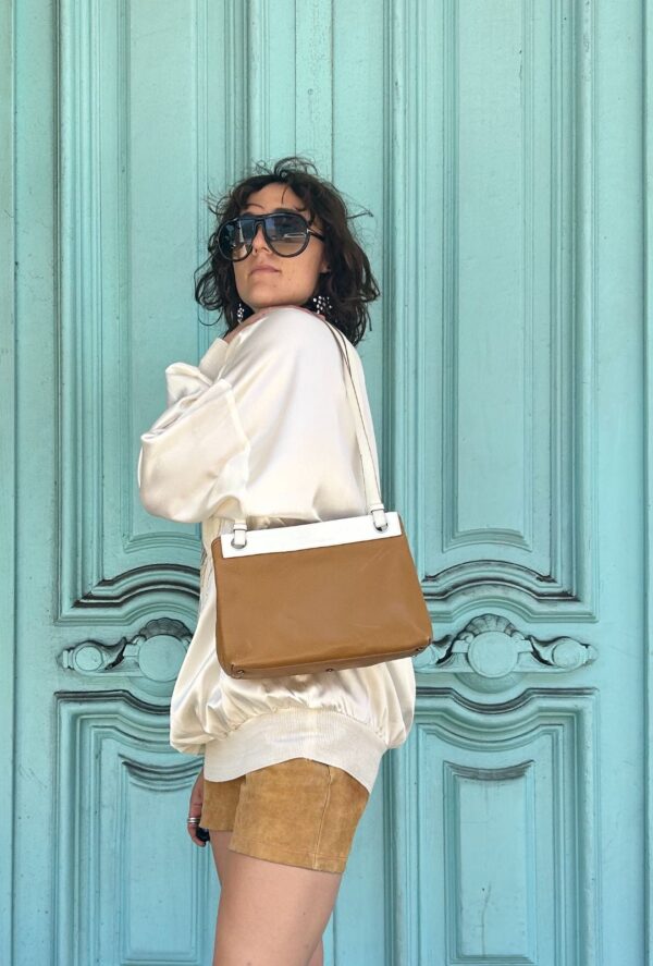 LEATHER TWO TONE SHOULDER PURSE BAG MADE IN ITALY