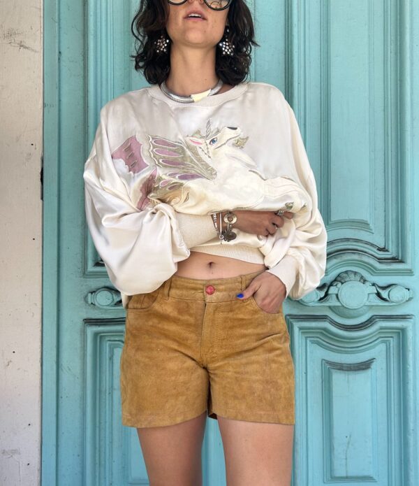 SUEDE LEATHER MADE IN ITALY BLACK LABEL RED BUTTON SHORTS