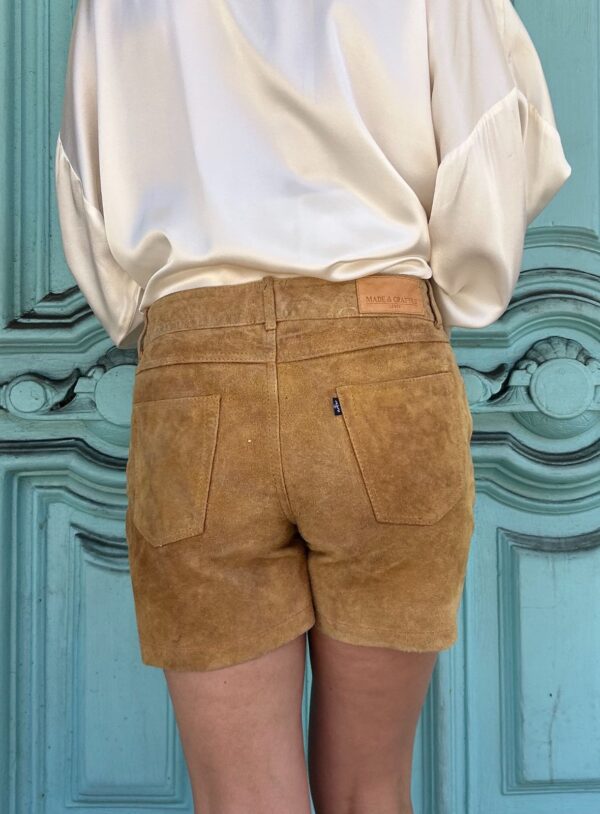 SUEDE LEATHER MADE IN ITALY BLACK LABEL RED BUTTON SHORTS