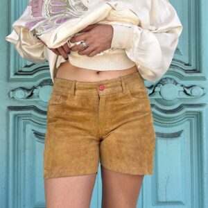 Photo detail:SUEDE LEATHER MADE IN ITALY BLACK LABEL RED BUTTON SHORTS