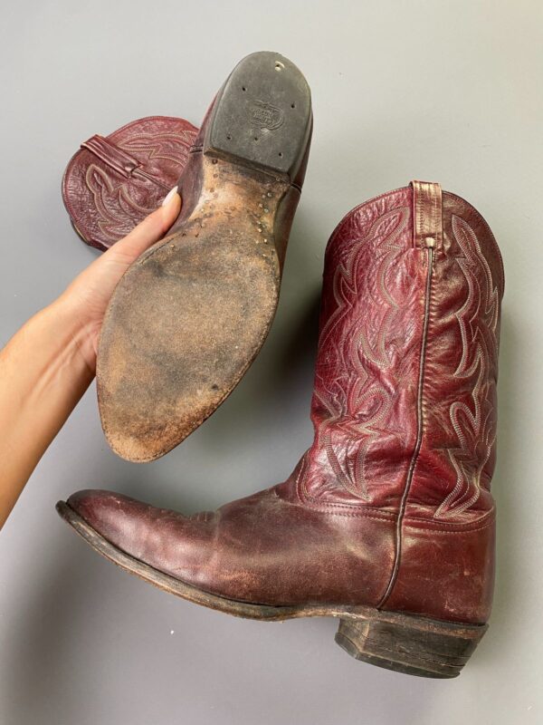 SUPER SOFT & SUPPLE OXBLOOD COWBOY BOOTS, EMBOSSED & STITCHED DESIGN