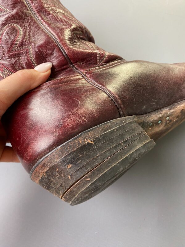 SUPER SOFT & SUPPLE OXBLOOD COWBOY BOOTS, EMBOSSED & STITCHED DESIGN