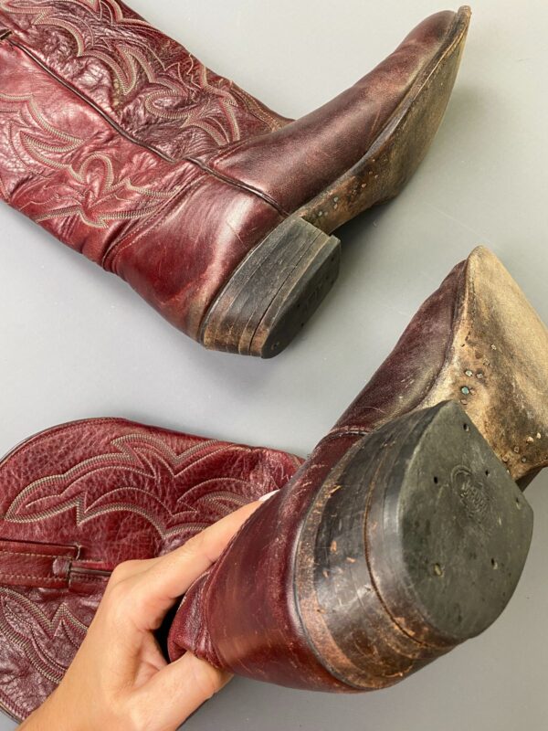 SUPER SOFT & SUPPLE OXBLOOD COWBOY BOOTS, EMBOSSED & STITCHED DESIGN