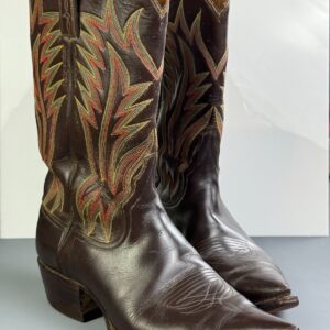 Photo detail:KILLER! PRIMARY COLOR STITCHING SHINY BLACK LEATHER ALMOND TOE COWBOY BOOTS