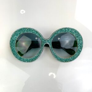 Photo detail:FUN!! OVERSIZED ROUND GLITTER & RHINESTONE FRAMED SUNGLASSES