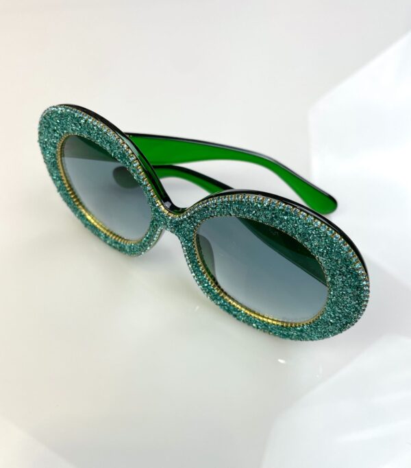 FUN!! OVERSIZED ROUND GLITTER & RHINESTONE FRAMED SUNGLASSES