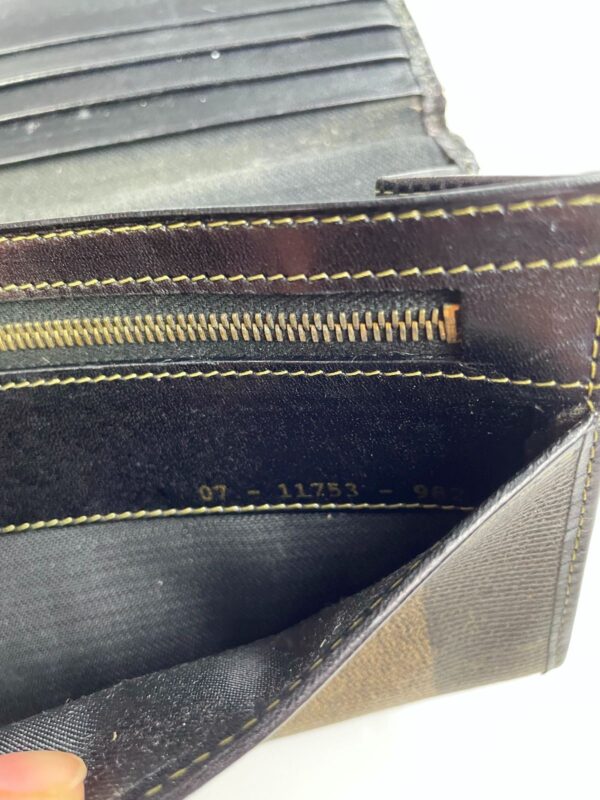 *AS-IS* FENDI ZUCCA STRIPED WALLET POLISHED LEATHER INTERIOR PLATED GOLD CLASP
