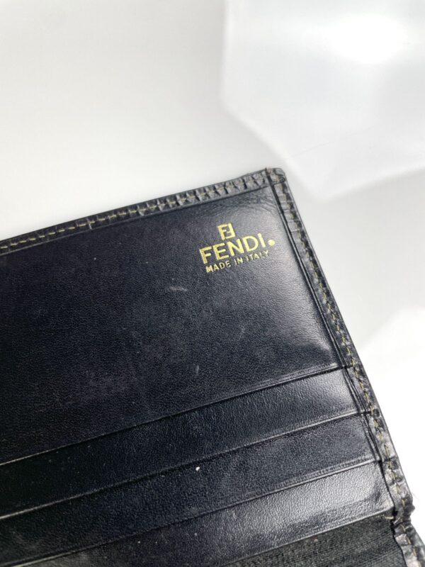 *AS-IS* FENDI ZUCCA STRIPED WALLET POLISHED LEATHER INTERIOR PLATED GOLD CLASP