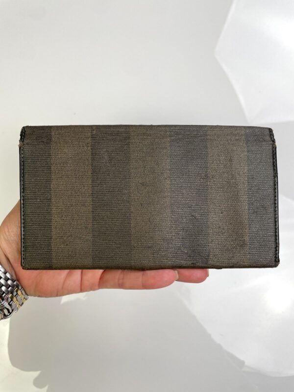 *AS-IS* FENDI ZUCCA STRIPED WALLET POLISHED LEATHER INTERIOR PLATED GOLD CLASP