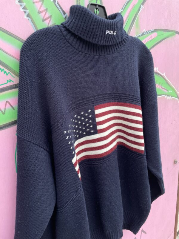 AS-IS 1990S MADE IN USA RALPH LAUREN AMERICAN FLAG KNIT TURTLENECK SWEATER