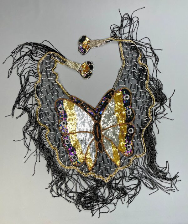 GORGEOUS!!! 1980S-90S SHEER MESH BUTTERFLY SEQUIN & BEADED SHAWL