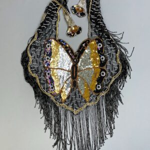 Photo detail:GORGEOUS!!! 1980S-90S SHEER MESH BUTTERFLY SEQUIN & BEADED SHAWL