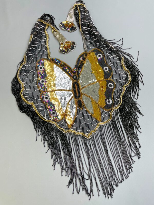 GORGEOUS!!! 1980S-90S SHEER MESH BUTTERFLY SEQUIN & BEADED SHAWL