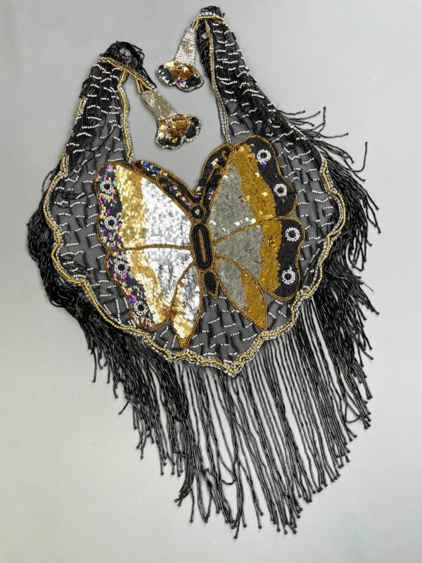 GORGEOUS!!! 1980S-90S SHEER MESH BUTTERFLY SEQUIN & BEADED SHAWL