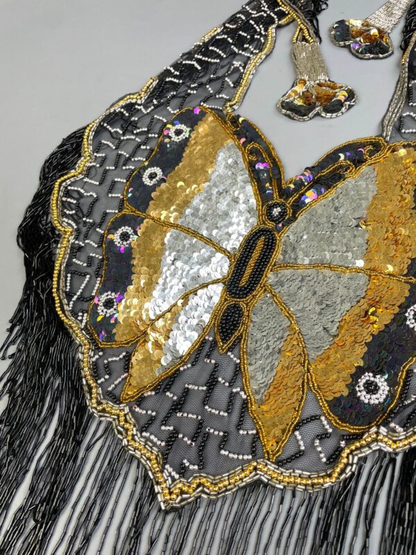 GORGEOUS!!! 1980S-90S SHEER MESH BUTTERFLY SEQUIN & BEADED SHAWL