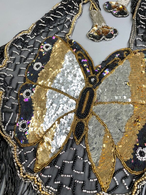 GORGEOUS!!! 1980S-90S SHEER MESH BUTTERFLY SEQUIN & BEADED SHAWL