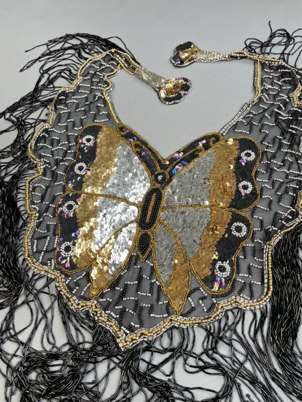 GORGEOUS!!! 1980S-90S SHEER MESH BUTTERFLY SEQUIN & BEADED SHAWL