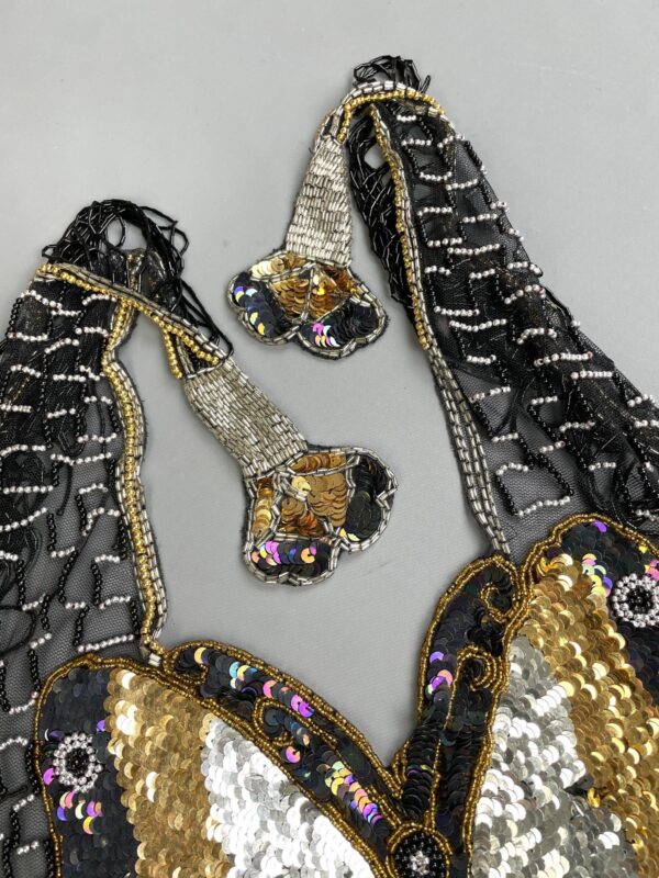 GORGEOUS!!! 1980S-90S SHEER MESH BUTTERFLY SEQUIN & BEADED SHAWL