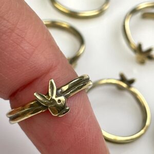 Photo detail:*HANDMADE IN LA* MINI PLAYBOY DOUBLE WRAP SHANK POLISHED ANTIQUE BRASS ADJUSTABLE RING