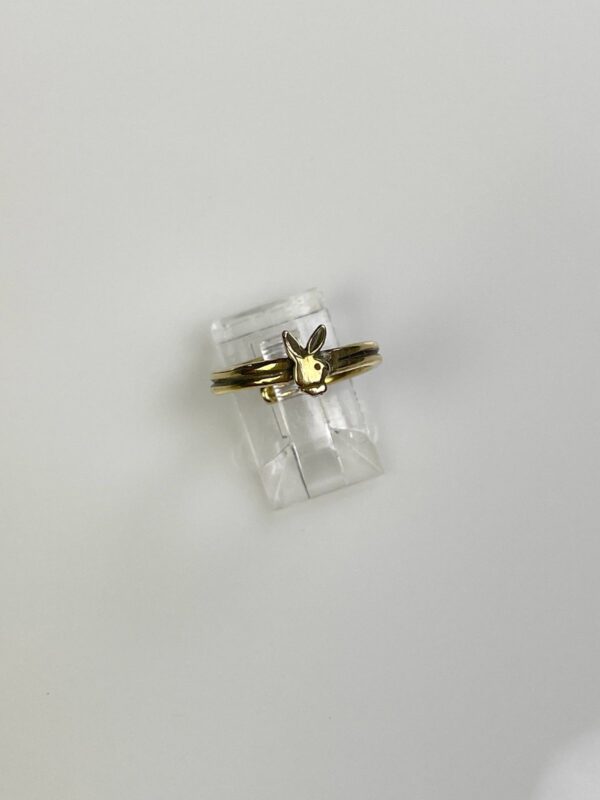 *HANDMADE IN LA* MINI PLAYBOY DOUBLE WRAP SHANK POLISHED ANTIQUE BRASS ADJUSTABLE RING