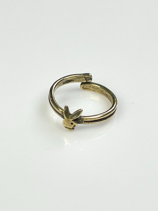 *HANDMADE IN LA* MINI PLAYBOY DOUBLE WRAP SHANK POLISHED ANTIQUE BRASS ADJUSTABLE RING